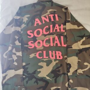 Anti Social Social Club Camo Jacket with Pink Logo